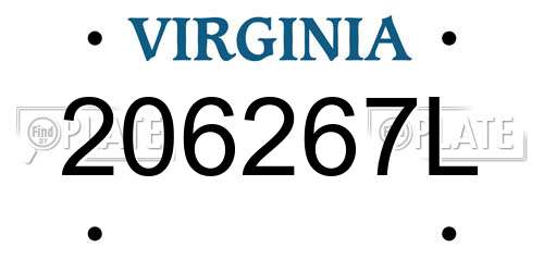 206267L Virginia License Plate