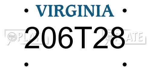 206T28 Virginia License Plate
