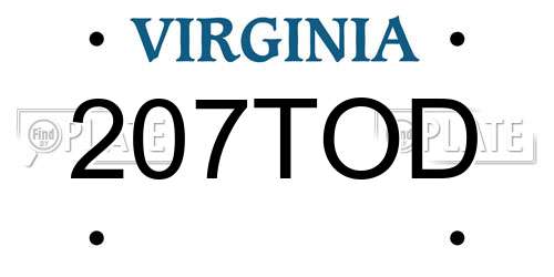 207TOD Virginia License Plate