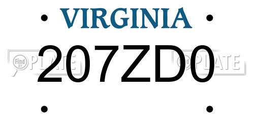 207ZD0 Virginia License Plate