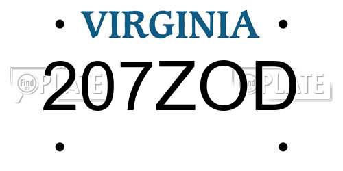 207ZOD Virginia License Plate