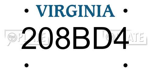 208BD4 Virginia License Plate