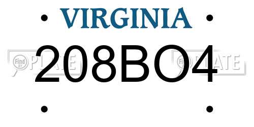 208BO4 Virginia License Plate