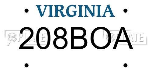 208BOA Virginia License Plate