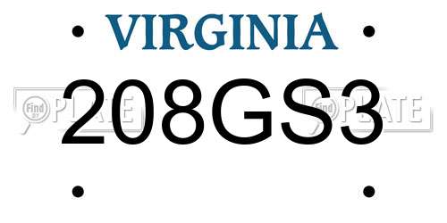 208GS3 Virginia License Plate