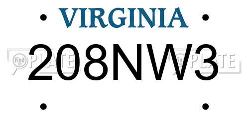 208NW3 Virginia License Plate