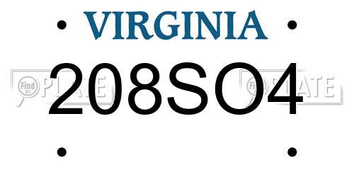 208SO4 Virginia License Plate