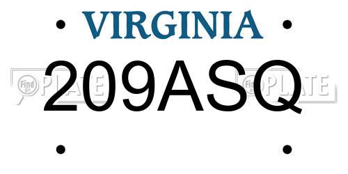 209ASQ Virginia License Plate