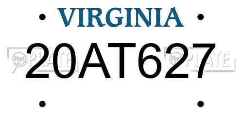 20AT627 Virginia License Plate