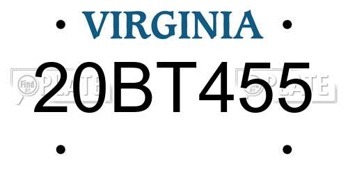 20BT455 Virginia License Plate
