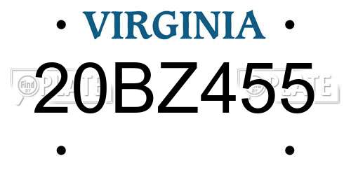 20BZ455 Virginia License Plate