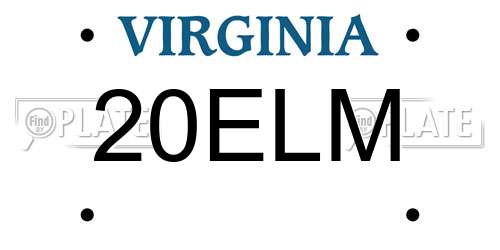20ELM Virginia License Plate