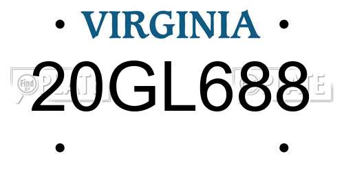 20GL688 Virginia License Plate