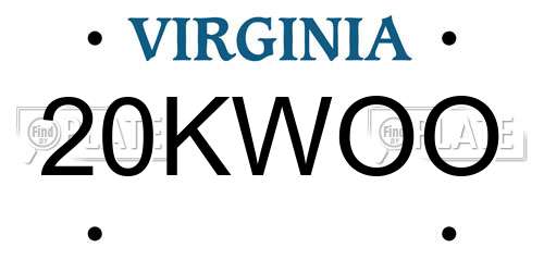 20KWOO Virginia License Plate