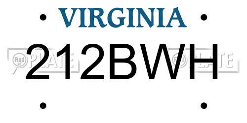 212BWH Virginia License Plate