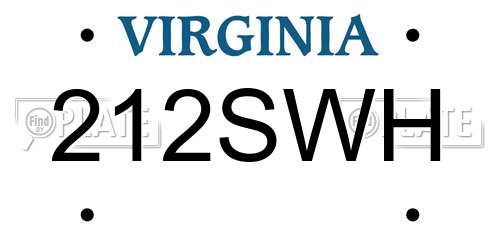 212SWH Virginia License Plate