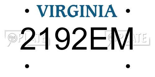 2192EM Virginia License Plate