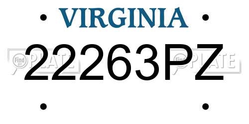 22263PZ Virginia License Plate