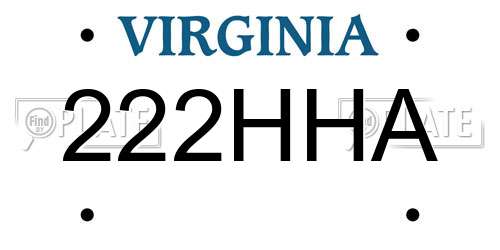 222HHA Virginia License Plate