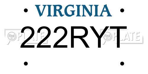 222RYT Virginia License Plate
