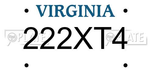 222XT4 Virginia License Plate