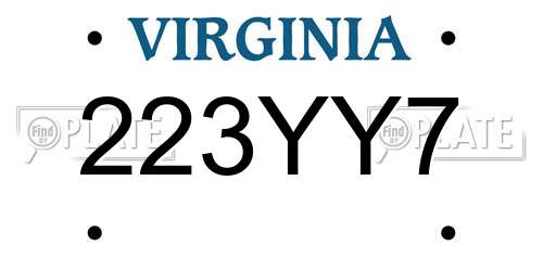 223YY7 Virginia License Plate