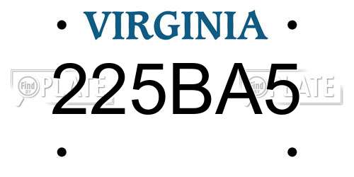 225BA5 Virginia License Plate