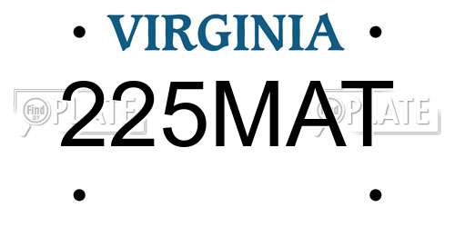225MAT Virginia License Plate