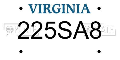 225SA8 Virginia License Plate
