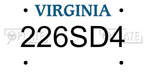 226SD4 Virginia License Plate