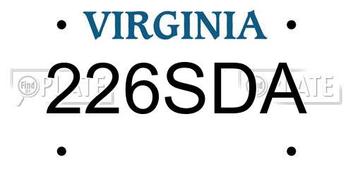 226SDA Virginia License Plate