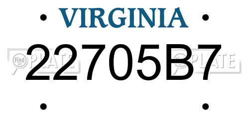 22705B7 Virginia License Plate