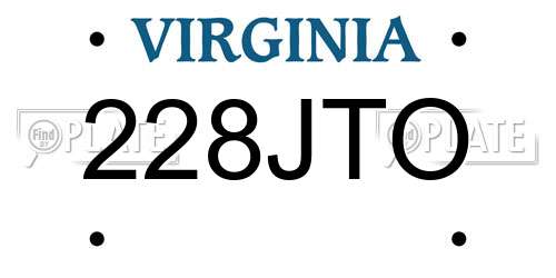228JTO Virginia License Plate