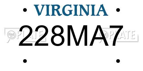 228MA7 Virginia License Plate