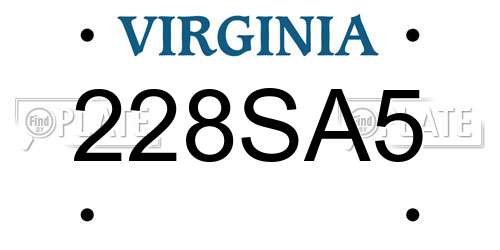 228SA5 Virginia License Plate
