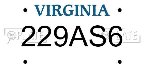 229AS6 Virginia License Plate