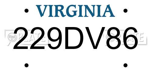 229DV86 Virginia License Plate