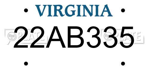 22AB335 Virginia License Plate