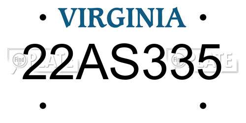 22AS335 Virginia License Plate