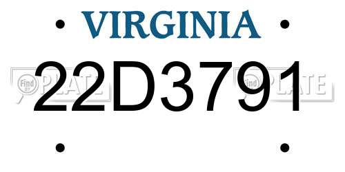 22D3791 Virginia License Plate