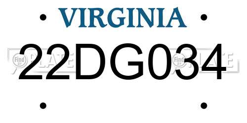 22DG034 Virginia License Plate