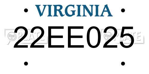 22EE025 Virginia License Plate