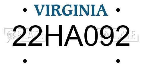 22HA092 Virginia License Plate