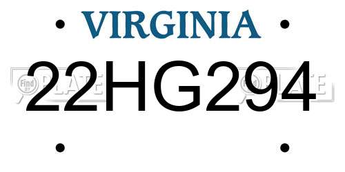 22HG294 Virginia License Plate