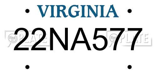 22NA577 Virginia License Plate