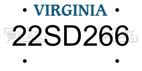 22SD266 Virginia License Plate