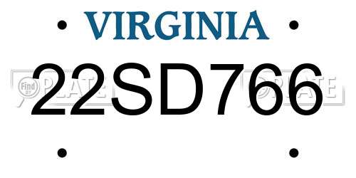 22SD766 Virginia License Plate