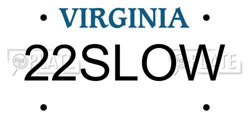 22SLOW Virginia License Plate