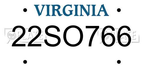 22SO766 Virginia License Plate