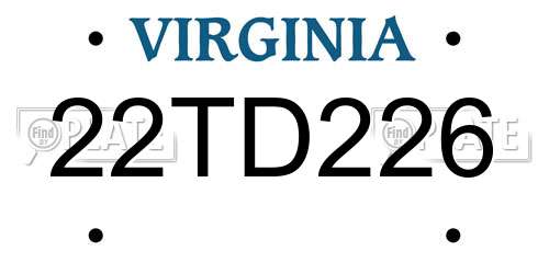 22TD226 Virginia License Plate